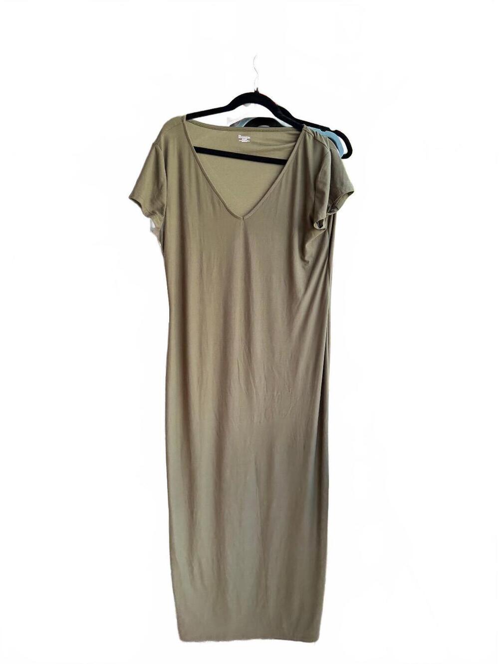 No Boundaries Olive Green V-Neck Midi Dress with Short Sleeves XXL